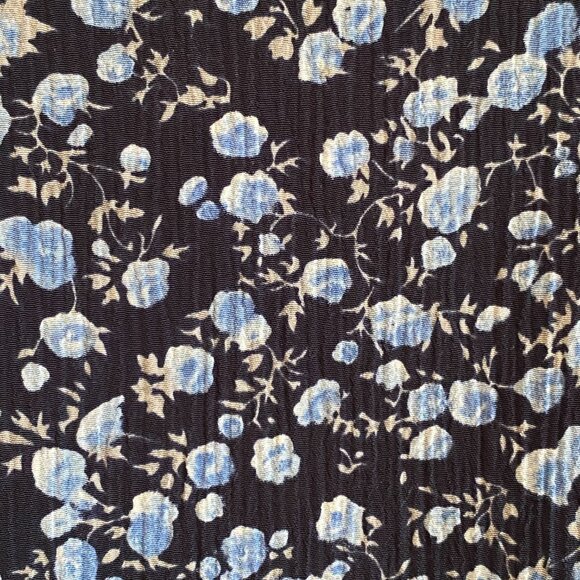 Vintage 90s Navy Blue Floral Midi Skirt with Wide A-line Silhouette Cottagecore - Picture 3 of 8